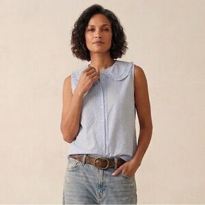 Sleeveless Button-Up Top with Peter Pan Collar